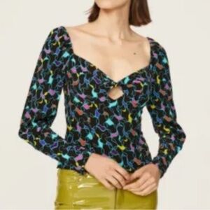Staud Blouse Long Sleeve Multicolor Size 4 Runs small Twist front with cutout